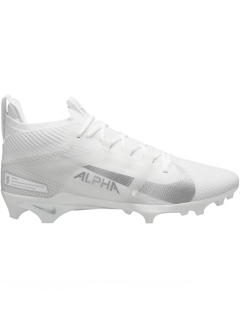 Nike Alpha Menace 4 Elite White/Metallic Silver Men's Football Cleat: FD7036-101
